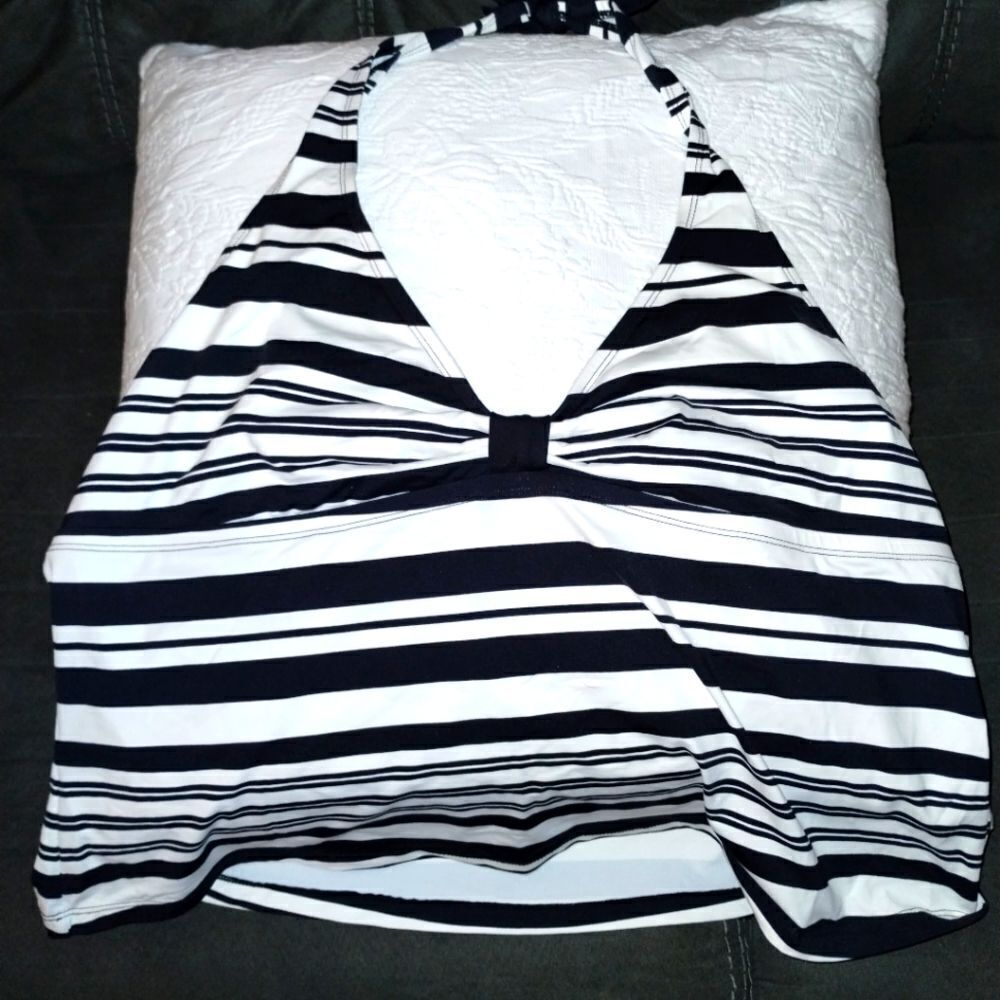 Black & White striped plus size tankini